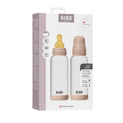 Bibs Glass Bottle Complete Set (2 Pack) 240ml Latex - Blush