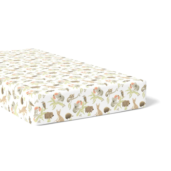 Bubba Blue Aussie Animals COT FITTED SHEET- OATMEAL