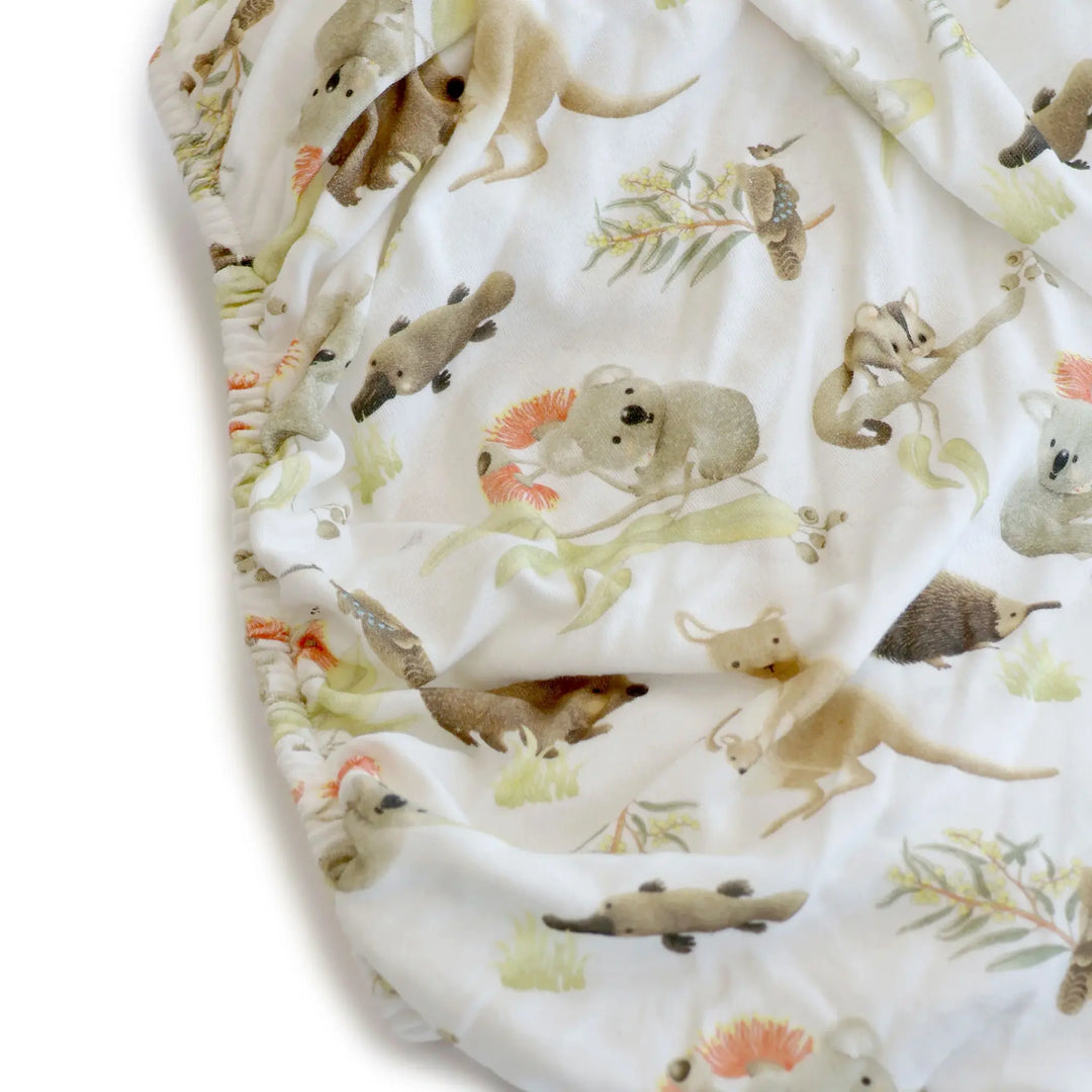 Bubba Blue Aussie Animals COT FITTED SHEET- OATMEAL