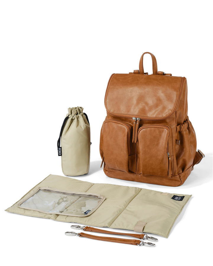 OiOi Signature Nappy Backpack - Tan Vegan Leather