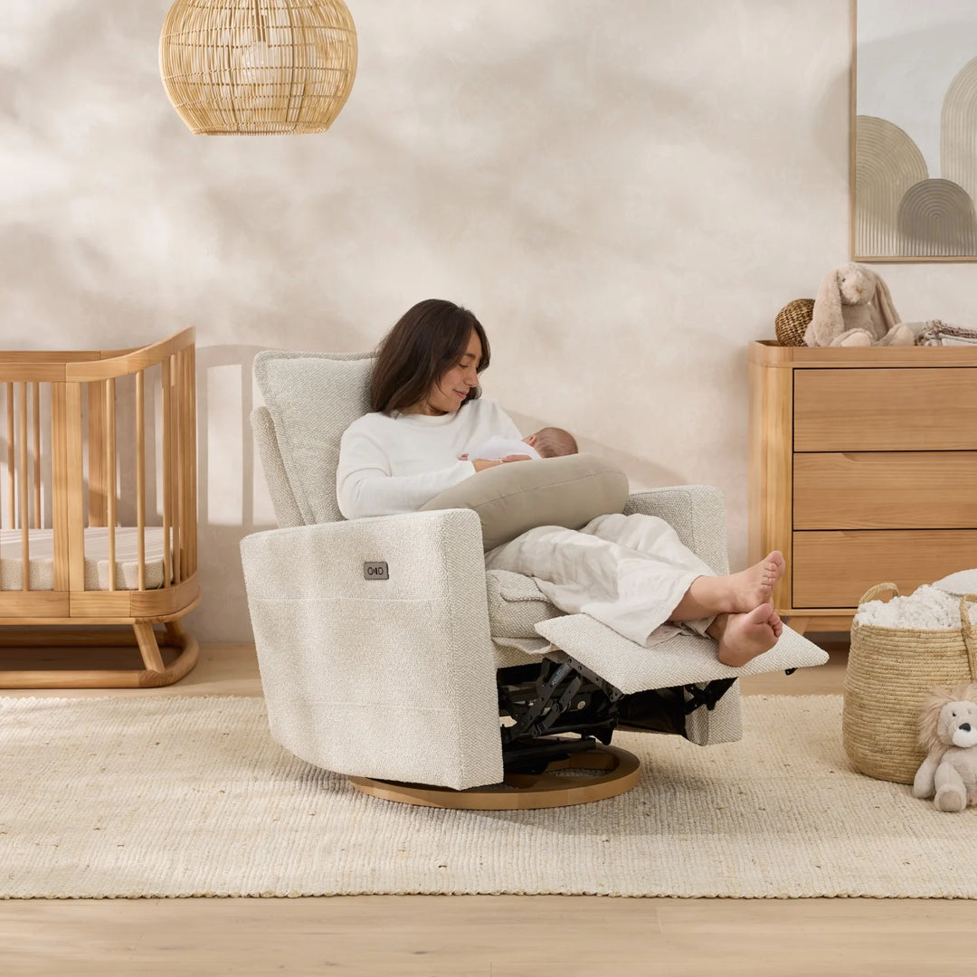 Il Tutto Frankie Electric Recliner Glider Nursery Chair in Light Beige Soft Tweed