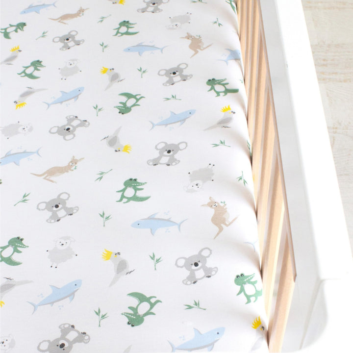 Aussie Animals Jersey Cot Fitted Sheet