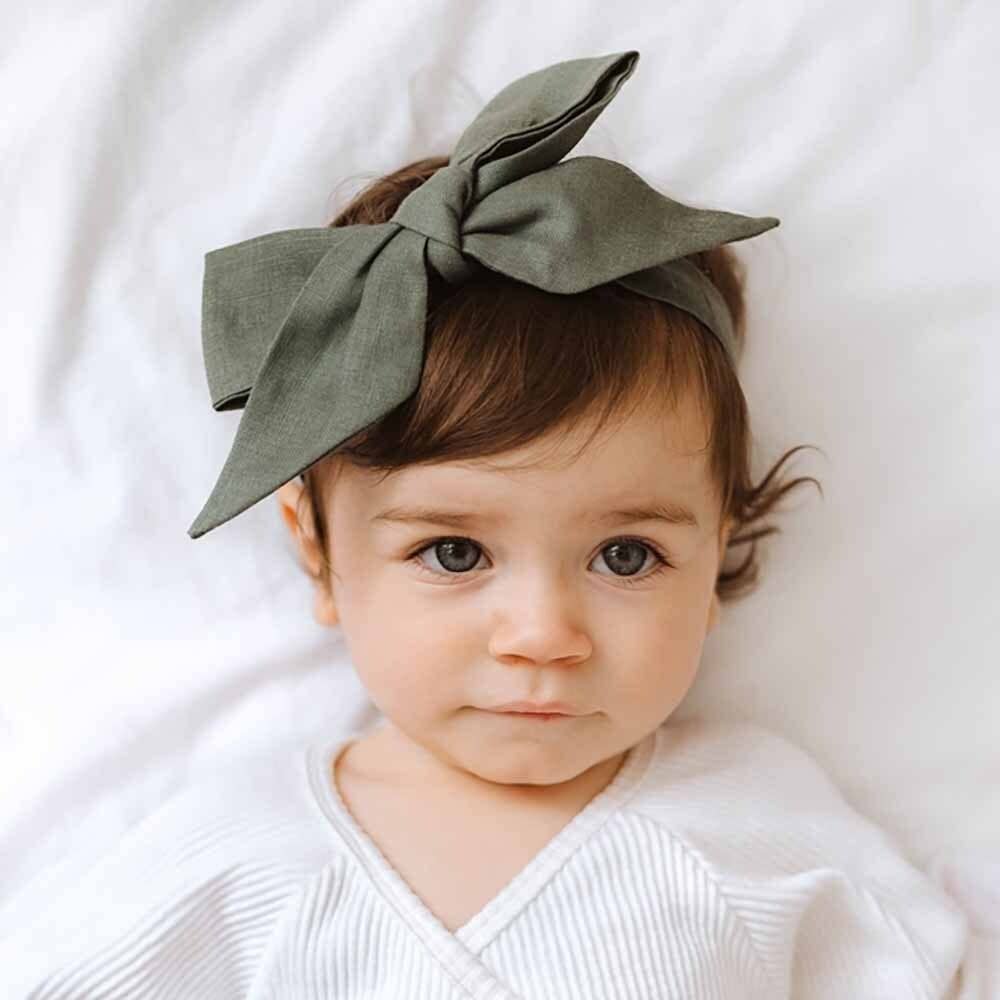 Baby & Toddler Pre-Tied Linen Bow - Olive