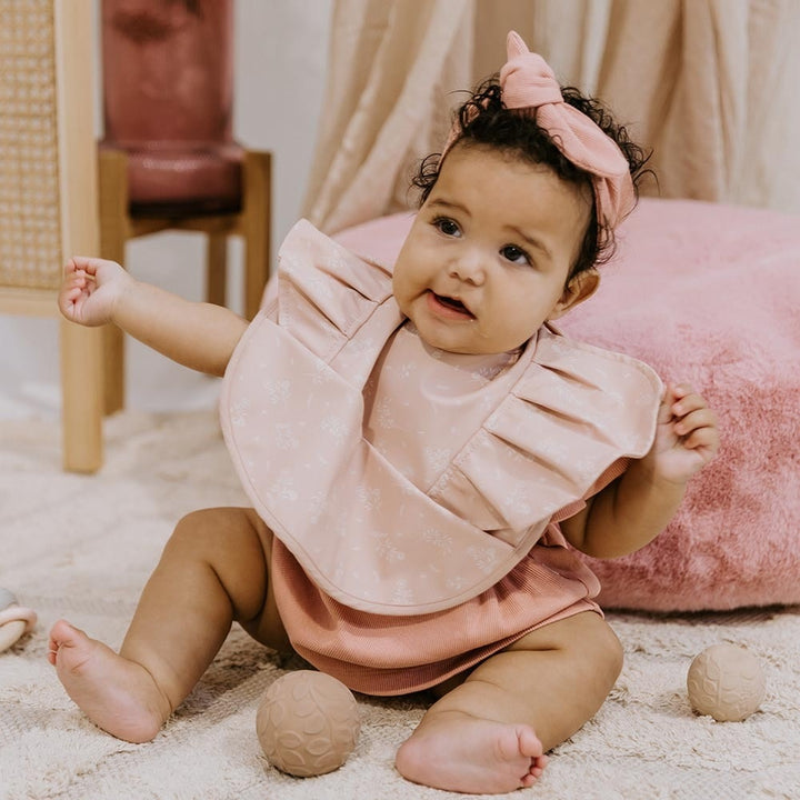 Snuggle Bib Waterproof Dusty Rose Flower Frill