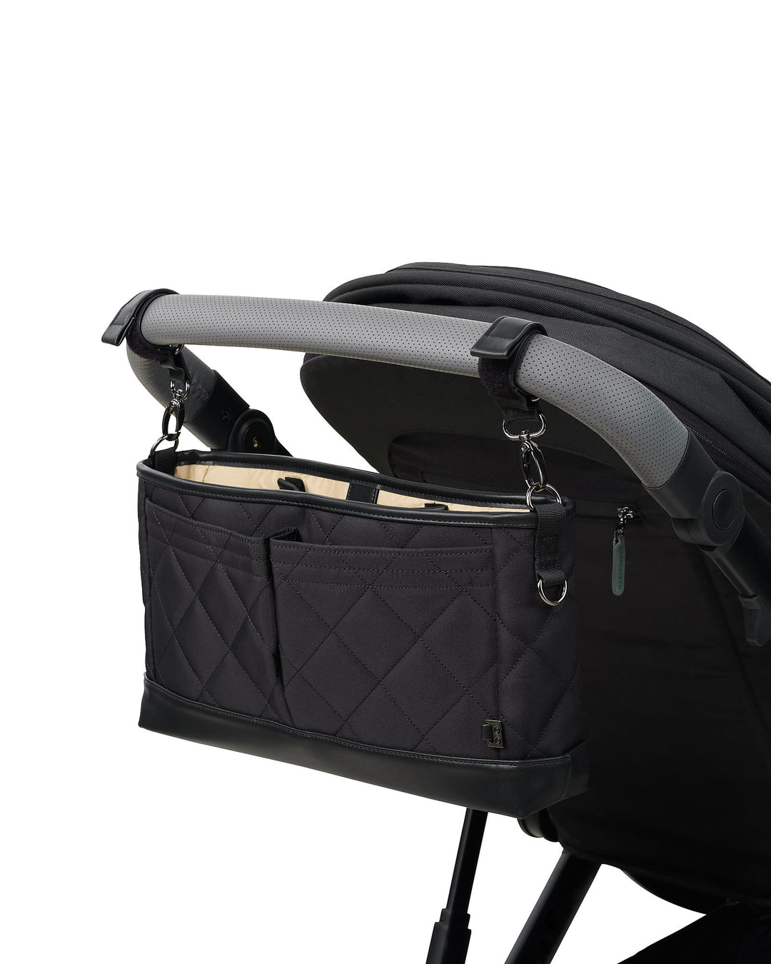OiOi Signature Pram Caddy - Black Diamond Quilt Nylon