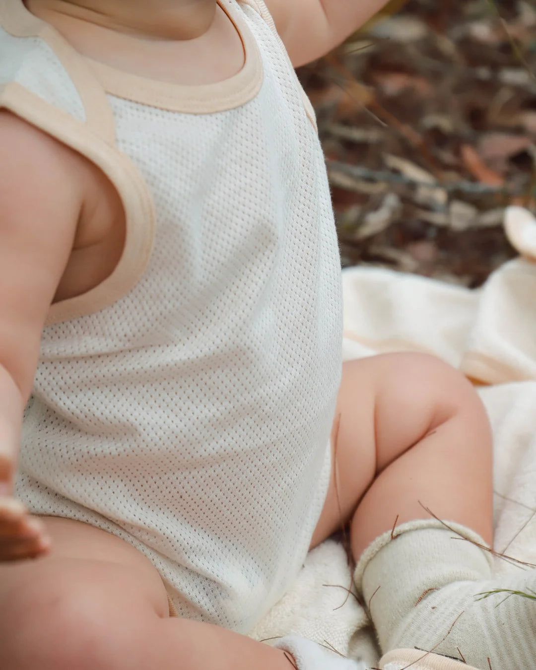 Fibre For Good Organic Cotton Mesh Baby Bodysuit - Natural/Brown