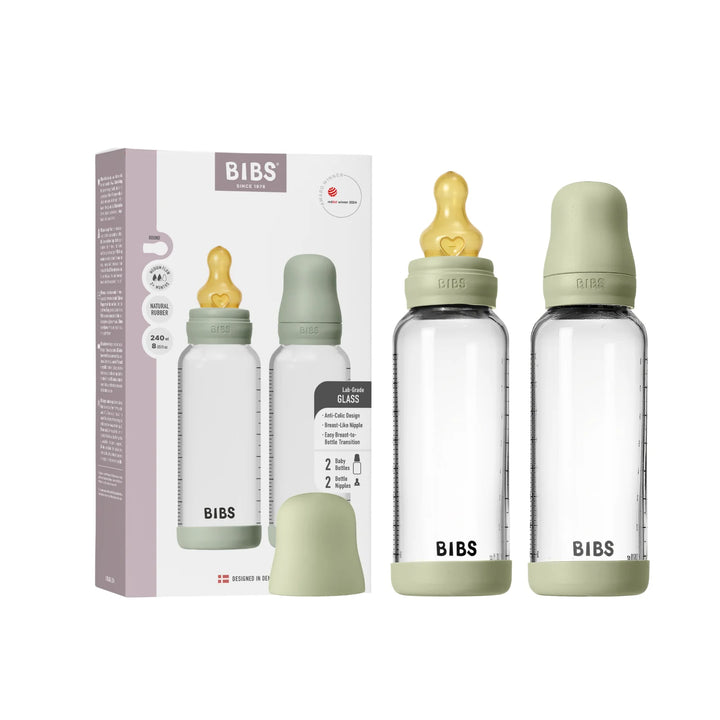 Bibs Glass Bottle Complete Set (2 Pack) 240ml Latex - Sage