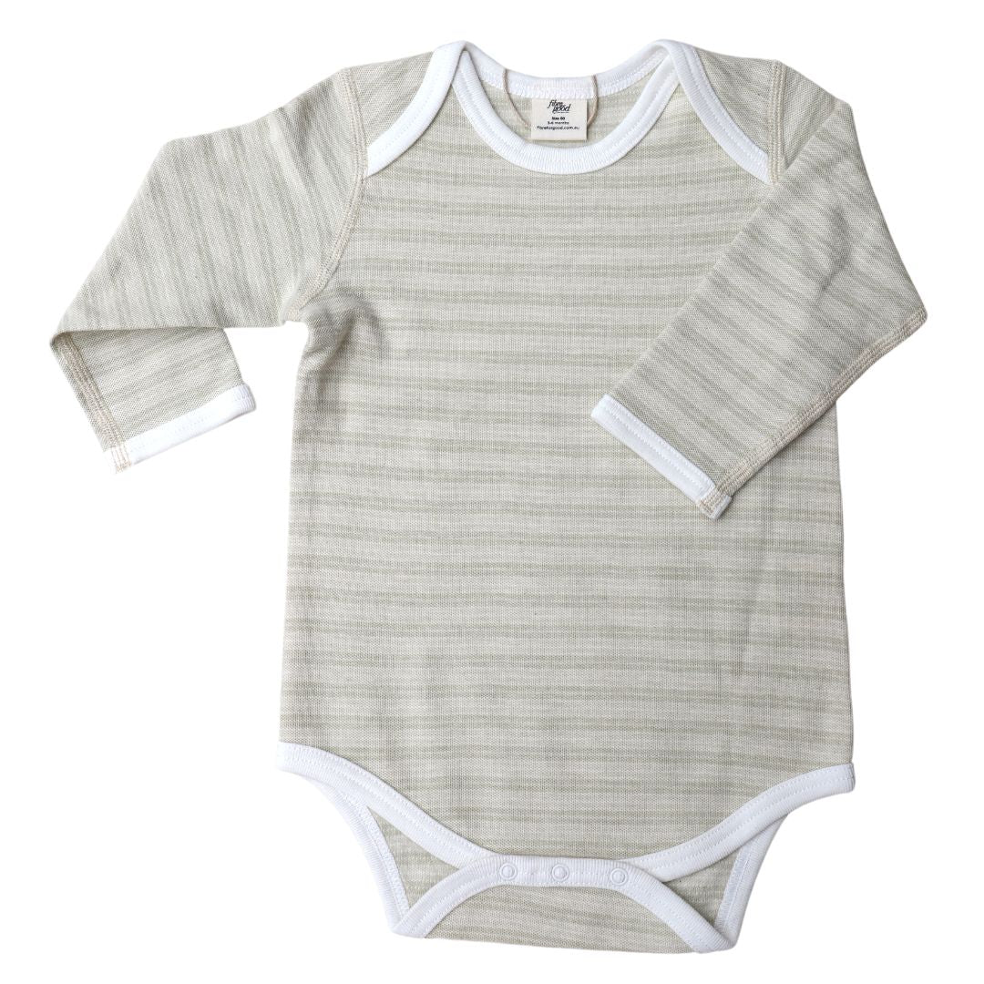 Fibre For Good Organic Cotton Long Sleeve Bodysuit(Pique Stripe) -  Sage/ Natural-Stripe