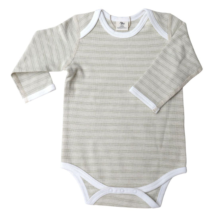 Fibre For Good Organic Cotton Long Sleeve Bodysuit(Pique Stripe) -  Sage/ Natural-Stripe