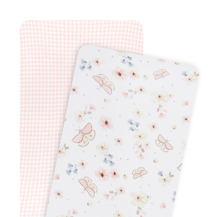 2pk Bassinet Fitted Sheets-Butterfly/Blush Gingham