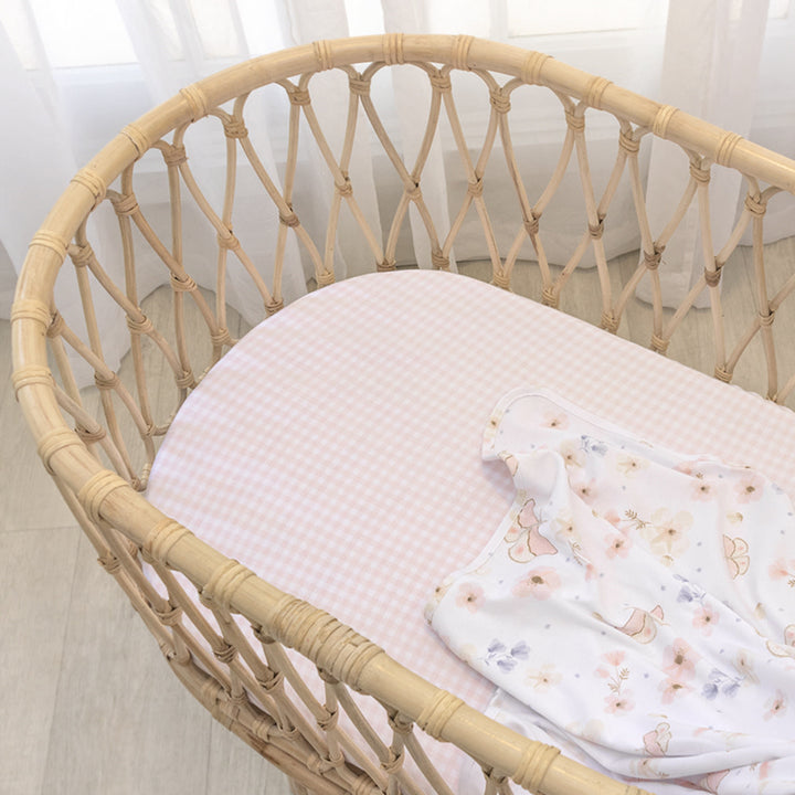 2pk Bassinet Fitted Sheets-Butterfly/Blush Gingham