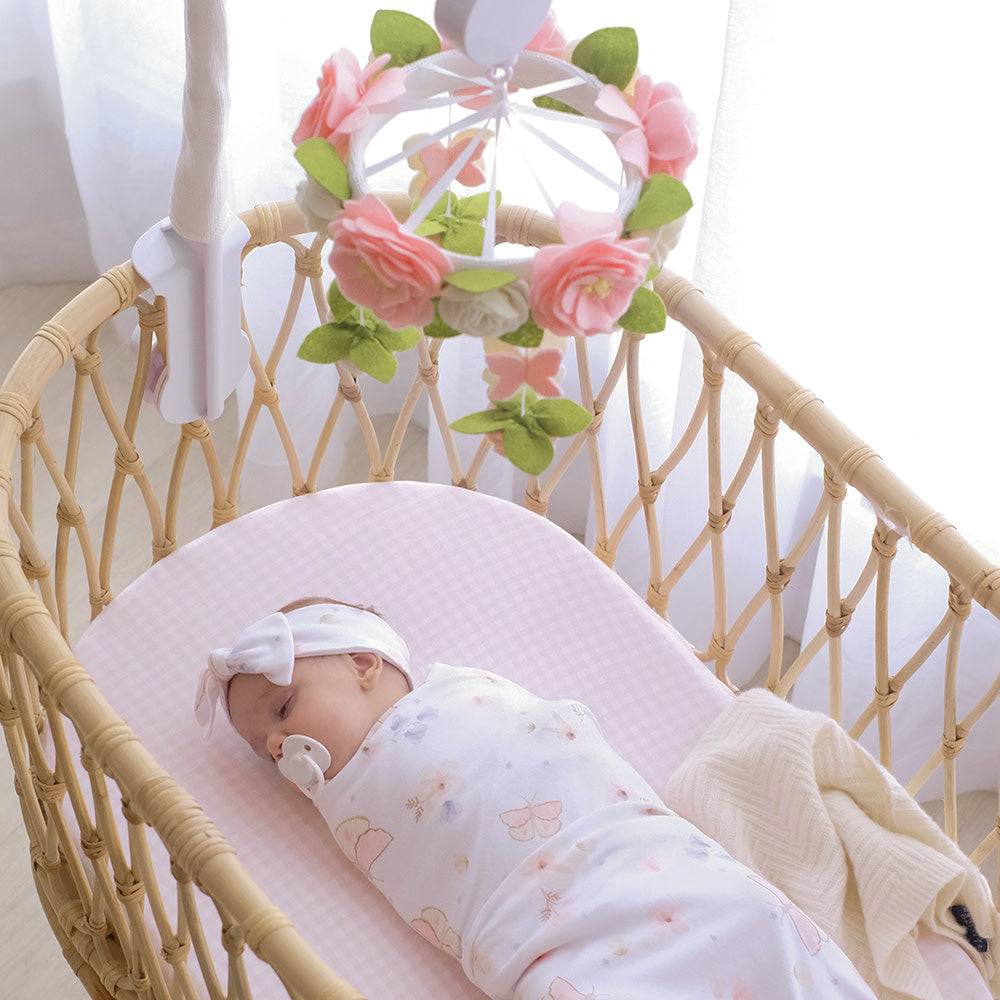 2pk Bassinet Fitted Sheets-Butterfly/Blush Gingham