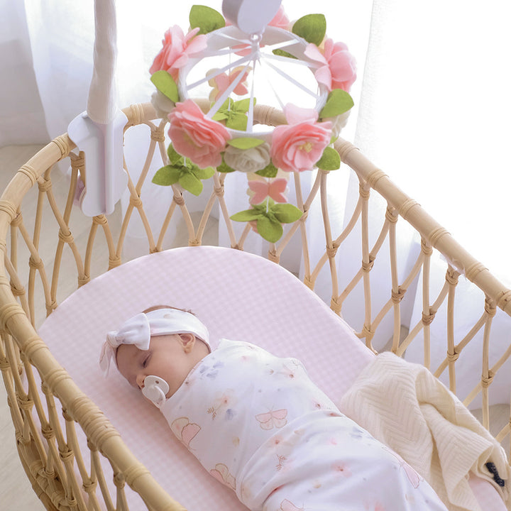 2pk Bassinet Fitted Sheets-Butterfly/Blush Gingham