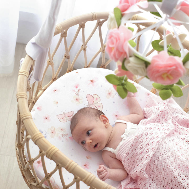 2pk Bassinet Fitted Sheets-Butterfly/Blush Gingham