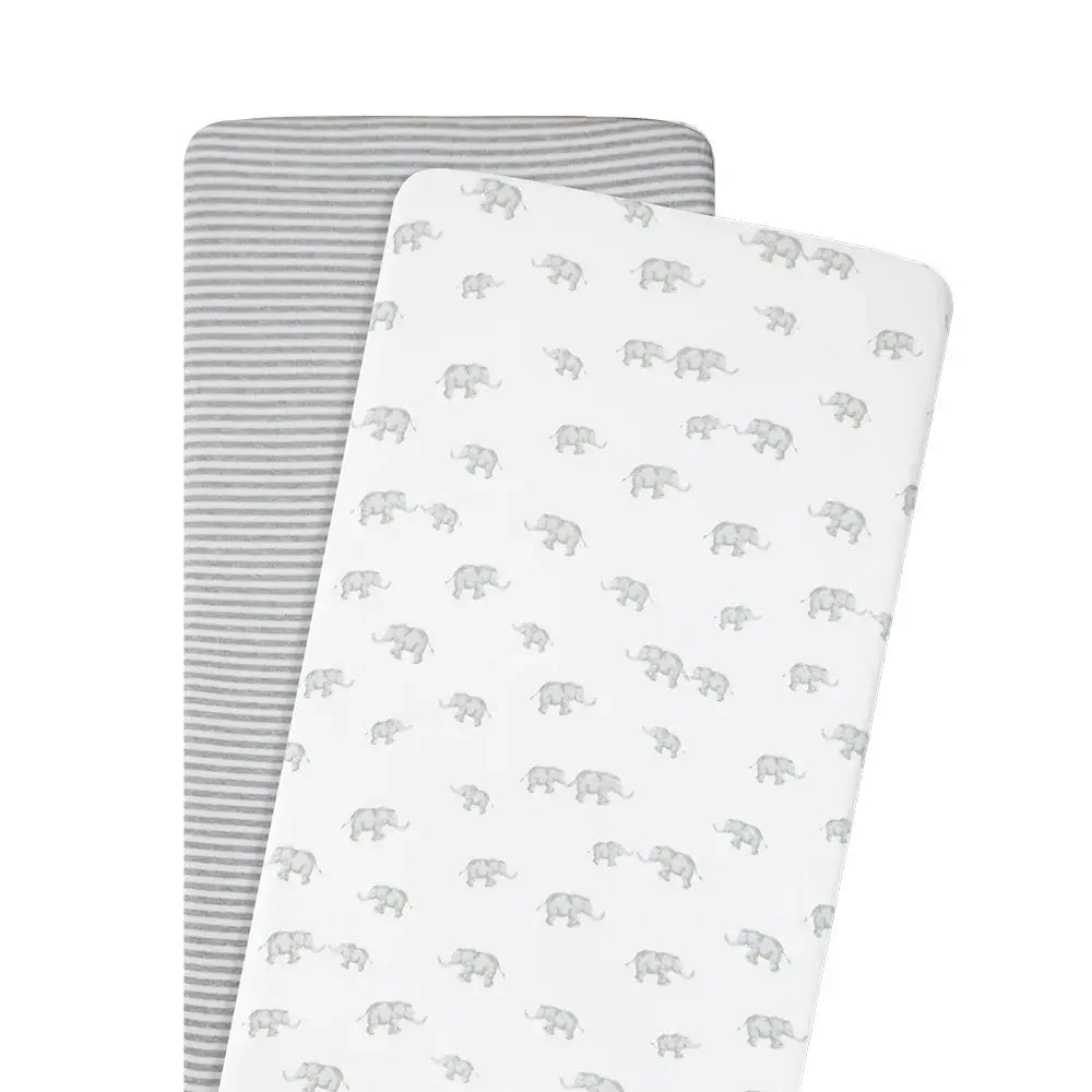 Living Textiles 2pk Jersey Bassinet Fitted Sheet - Watercolour Elephant