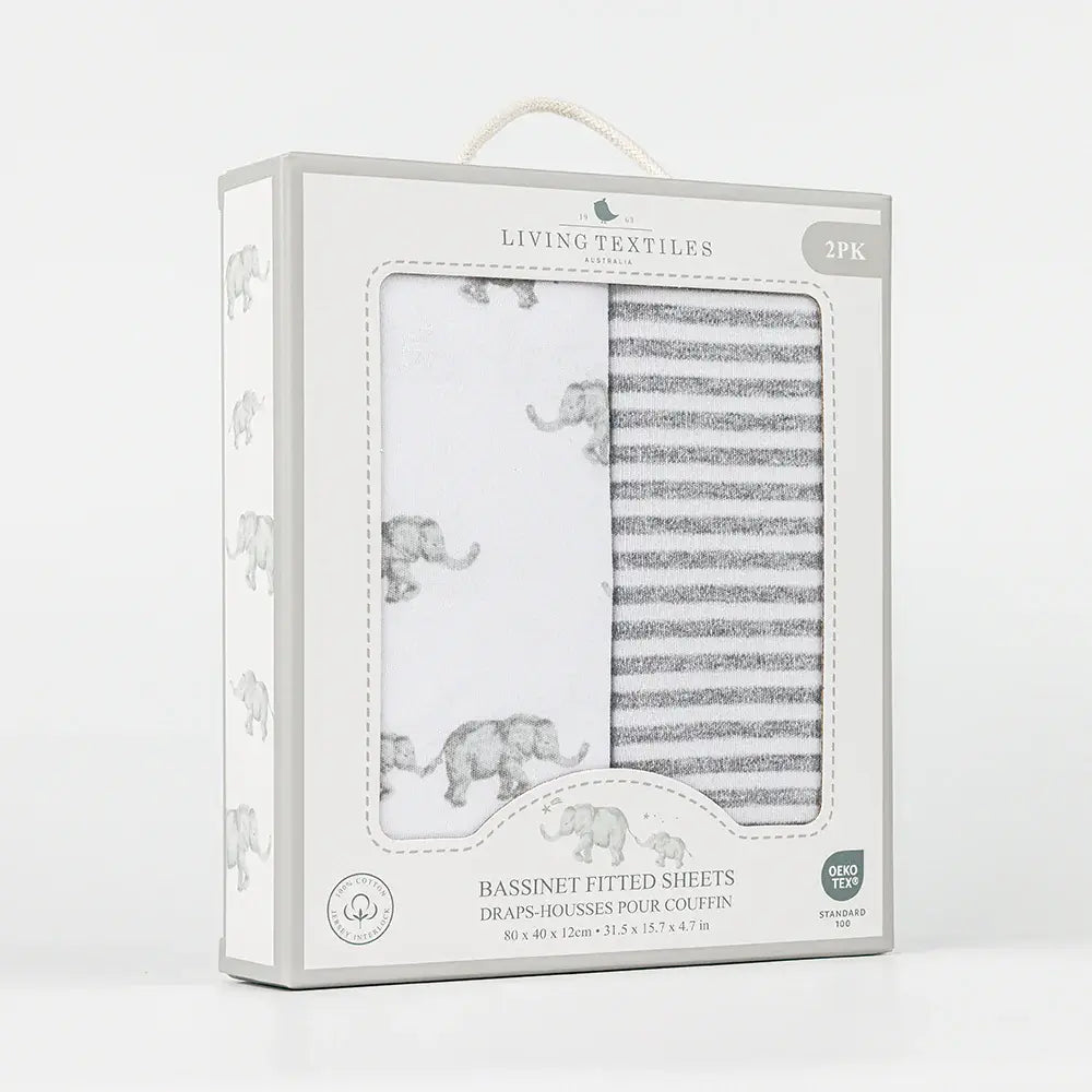 Living Textiles 2pk Jersey Bassinet Fitted Sheet - Watercolour Elephant