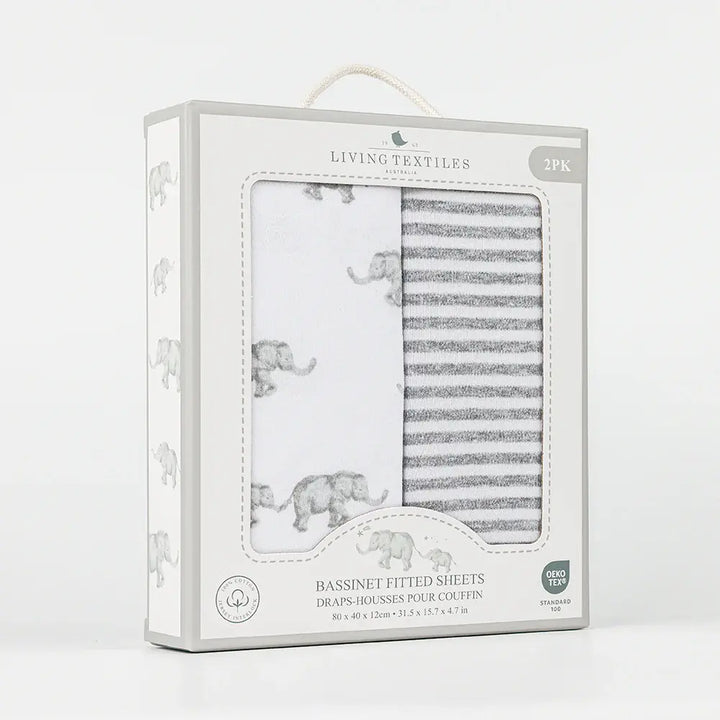 Living Textiles 2pk Jersey Bassinet Fitted Sheet - Watercolour Elephant