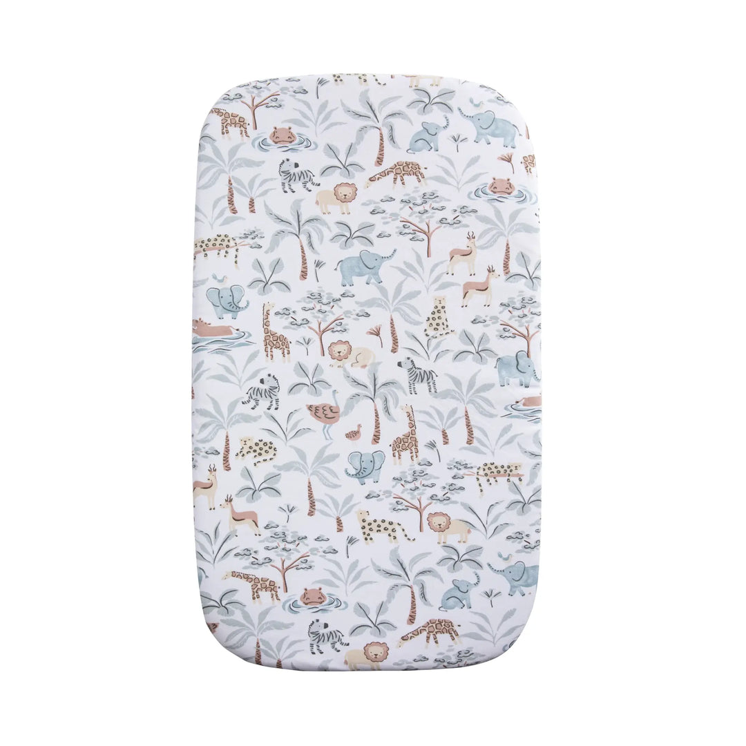 Living Textiles 1 Pack Organic Jersey Bassinet Fitted Sheet - Wild Safari