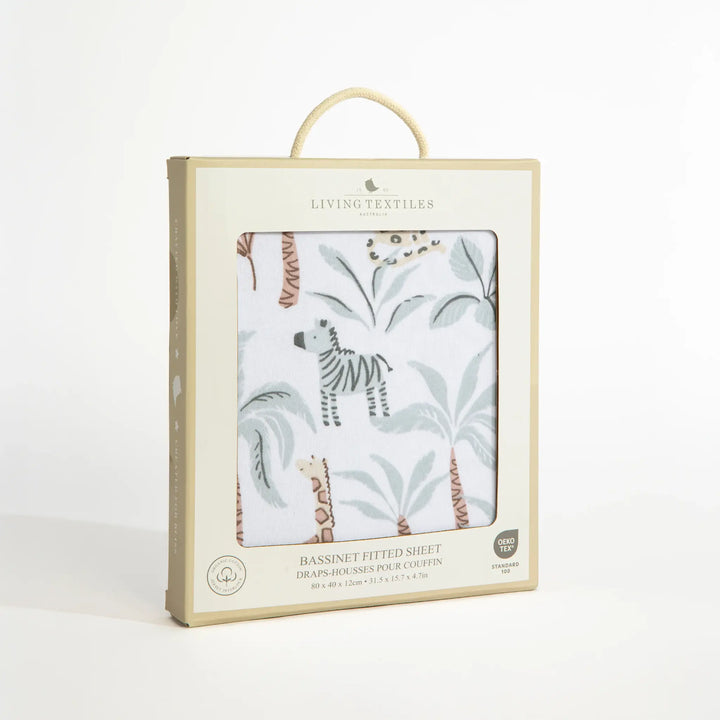 Living Textiles 1 Pack Organic Jersey Bassinet Fitted Sheet - Wild Safari