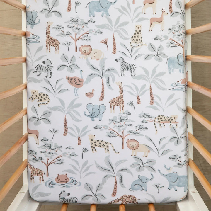 Living Textiles 1 Pack Organic Jersey Bassinet Fitted Sheet - Wild Safari