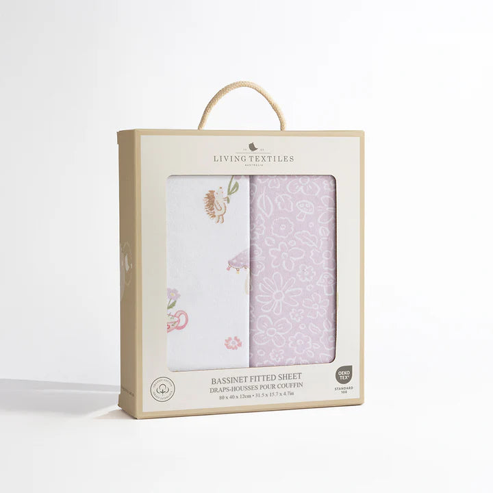 Living Textiles Organic Bassinet Fitted Sheet 2 Pack - Whimsical Wonderland