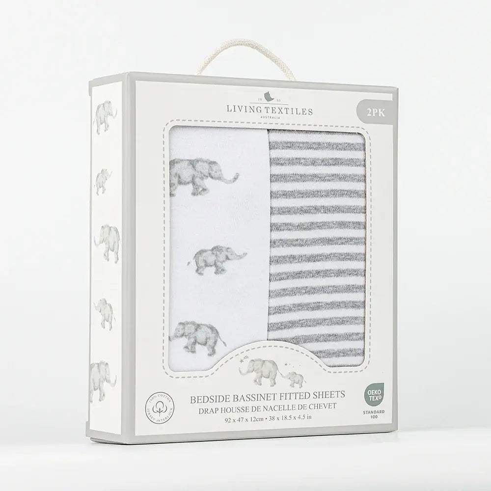 Living Textiles 2pk Bedside Bassinet Fitted Sheet - Watercolour Elephant