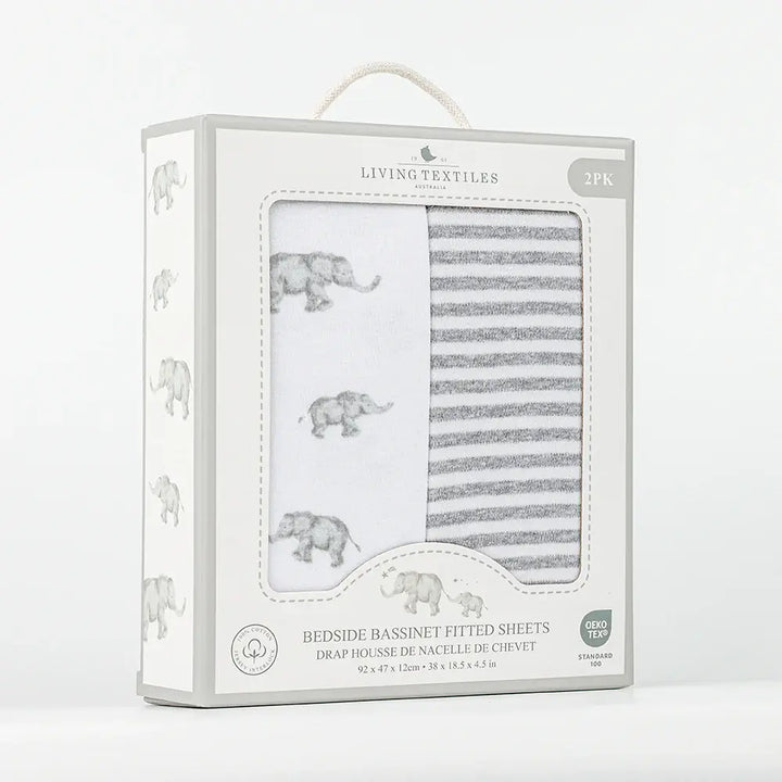 Living Textiles 2pk Bedside Bassinet Fitted Sheet - Watercolour Elephant