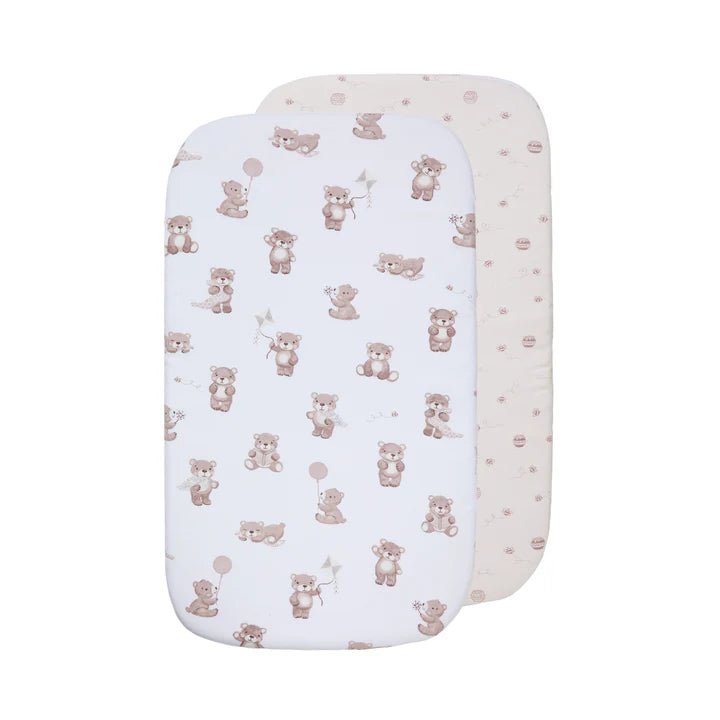Living Textiles 2 Pack Organic Jersey Bedside Sleeper Fitted Sheets- Cuddly Bear