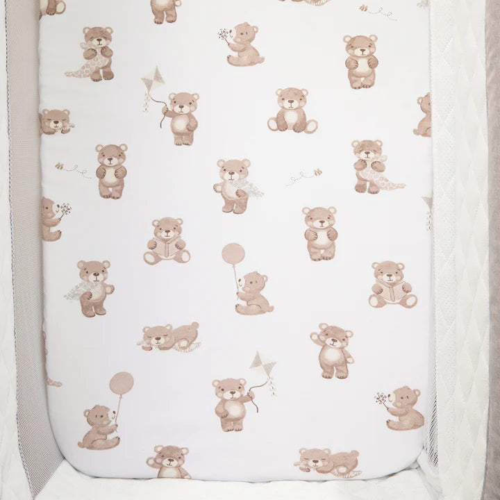 Living Textiles 2 Pack Organic Jersey Bedside Sleeper Fitted Sheets- Cuddly Bear