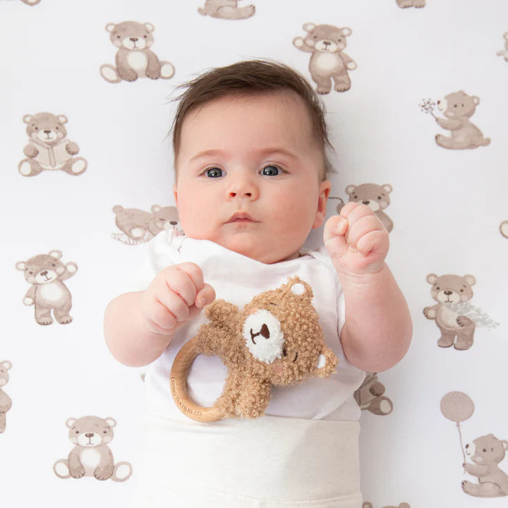 Living Textiles 2 Pack Organic Jersey Bedside Sleeper Fitted Sheets- Cuddly Bear