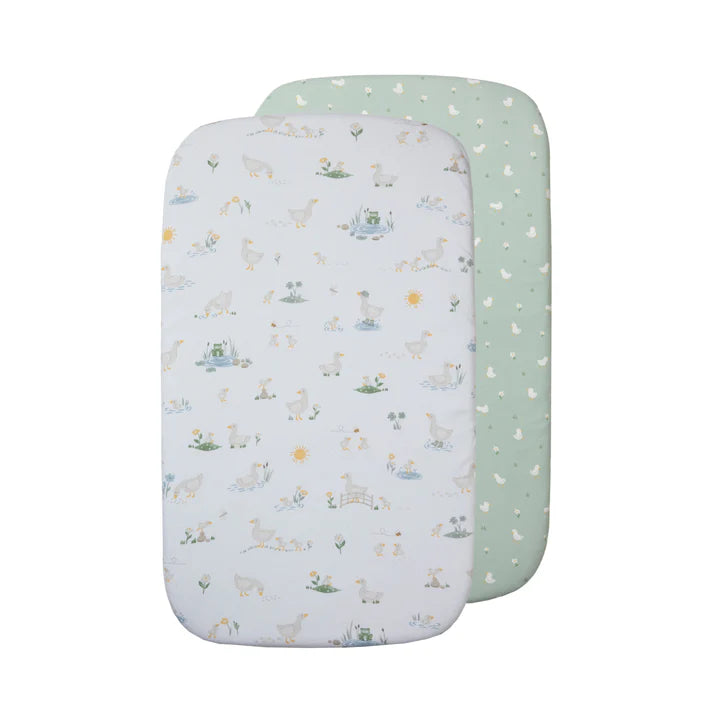 Living Textiles 2 Pack Organic Jersey Bedside Sleeper Fitted Sheets - Goosey Goosey