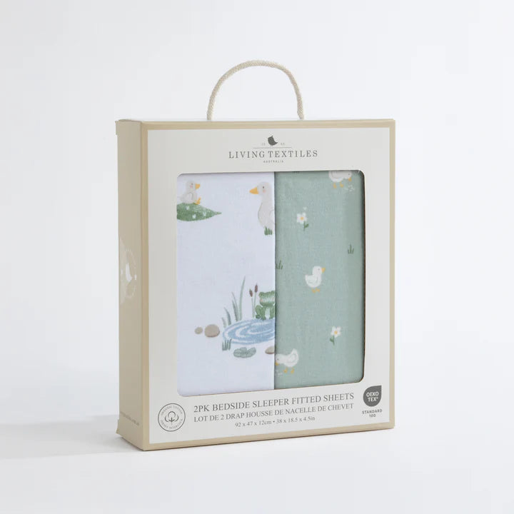 Living Textiles 2 Pack Organic Jersey Bedside Sleeper Fitted Sheets - Goosey Goosey