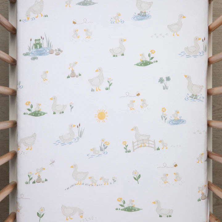 Living Textiles 2 Pack Organic Jersey Bedside Sleeper Fitted Sheets - Goosey Goosey