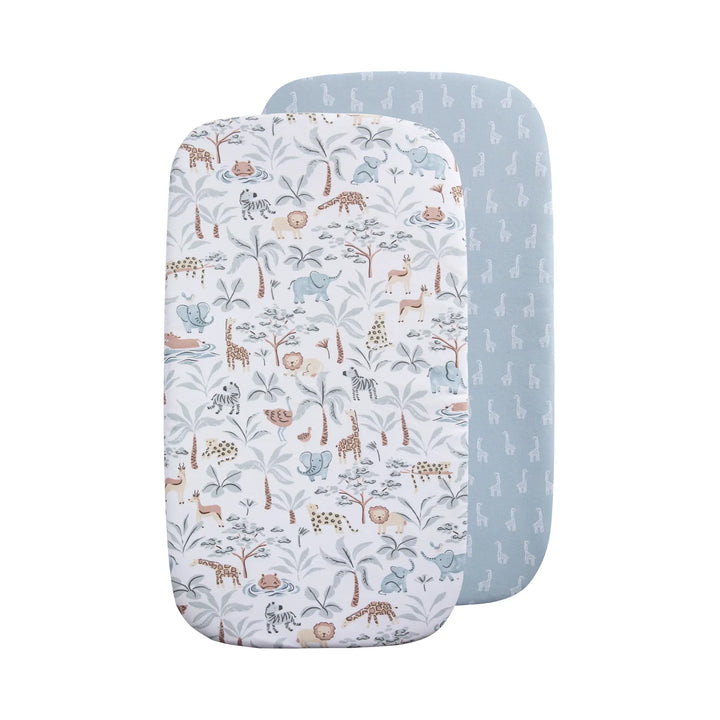 Living Textiles 2 Pack Organic Jersey Bedside Sleeper Fitted Sheets- Wild Safari