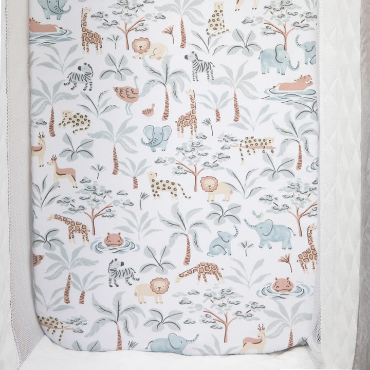 Living Textiles 2 Pack Organic Jersey Bedside Sleeper Fitted Sheets- Wild Safari