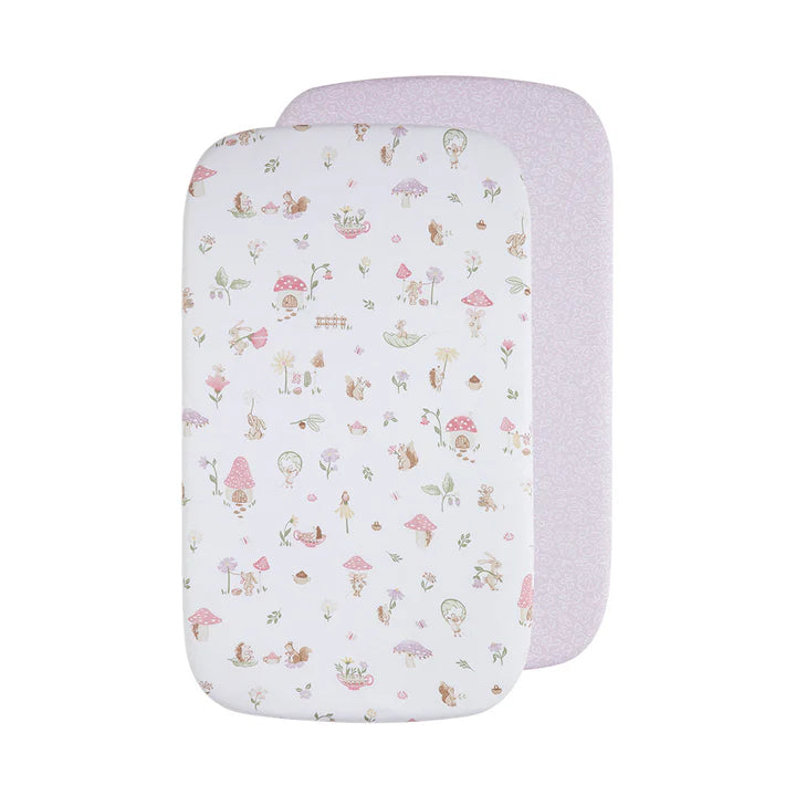 Living Textiles Organic Bedside Sleeper Fitted Sheet 2 Pack - Whimsical Wonderland
