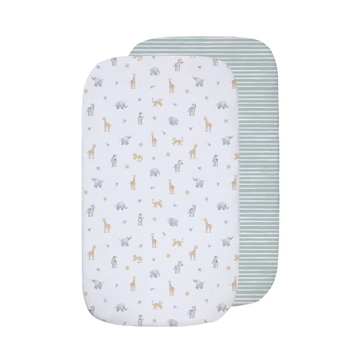 Living Textiles 2 Pack Organic Bedside Sleeper Fitted Sheet - Roam & Roar