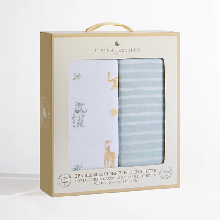 Living Textiles 2 Pack Organic Bedside Sleeper Fitted Sheet - Roam & Roar