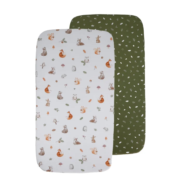 Living Textiles 2 Pack Organic Bedside Sleeper Fitted Sheet - Fox & Friends