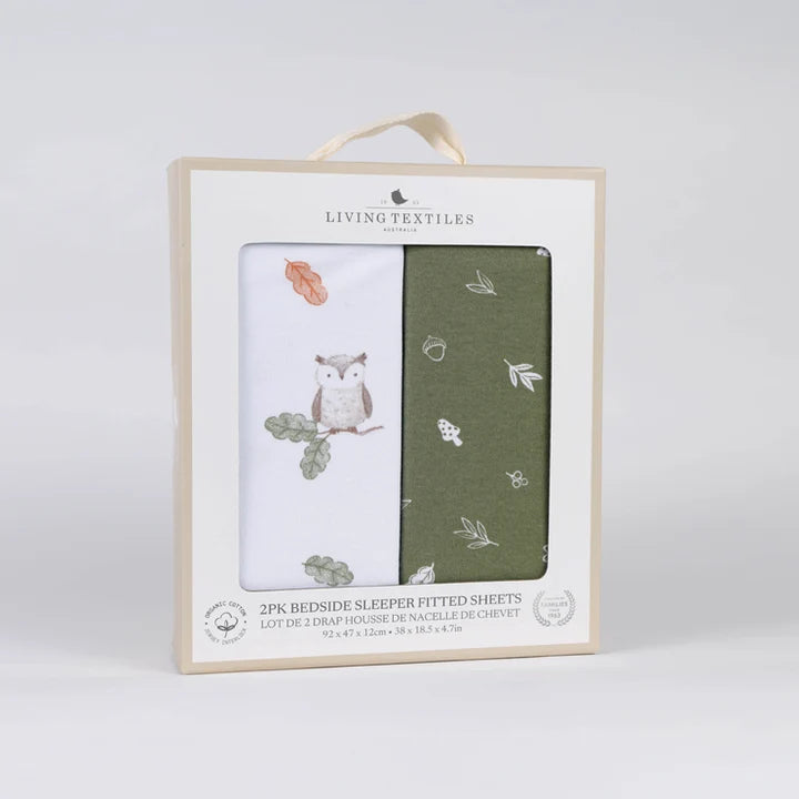 Living Textiles 2 Pack Organic Bedside Sleeper Fitted Sheet - Fox & Friends