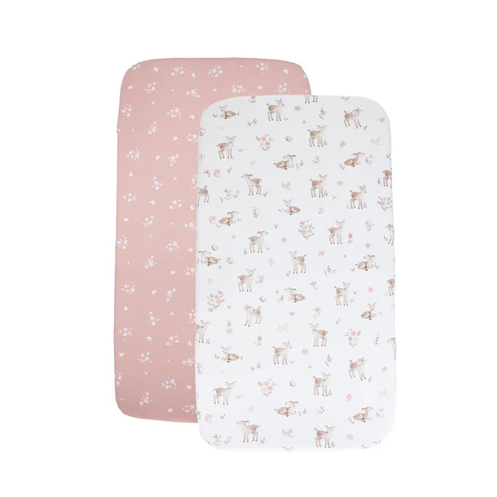 Living Textiles 2 Pack Organic Bedside Sleeper Fitted Sheet - Fawn Fables