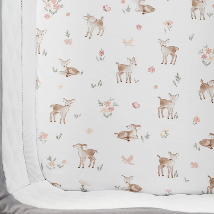 Living Textiles 2 Pack Organic Bedside Sleeper Fitted Sheet - Fawn Fables
