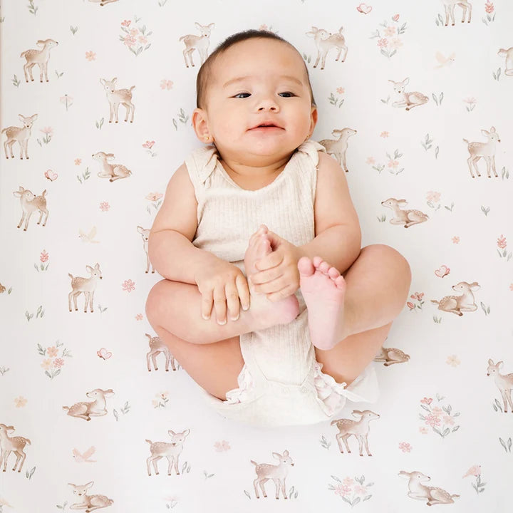 Living Textiles 2 Pack Organic Bedside Sleeper Fitted Sheet - Fawn Fables
