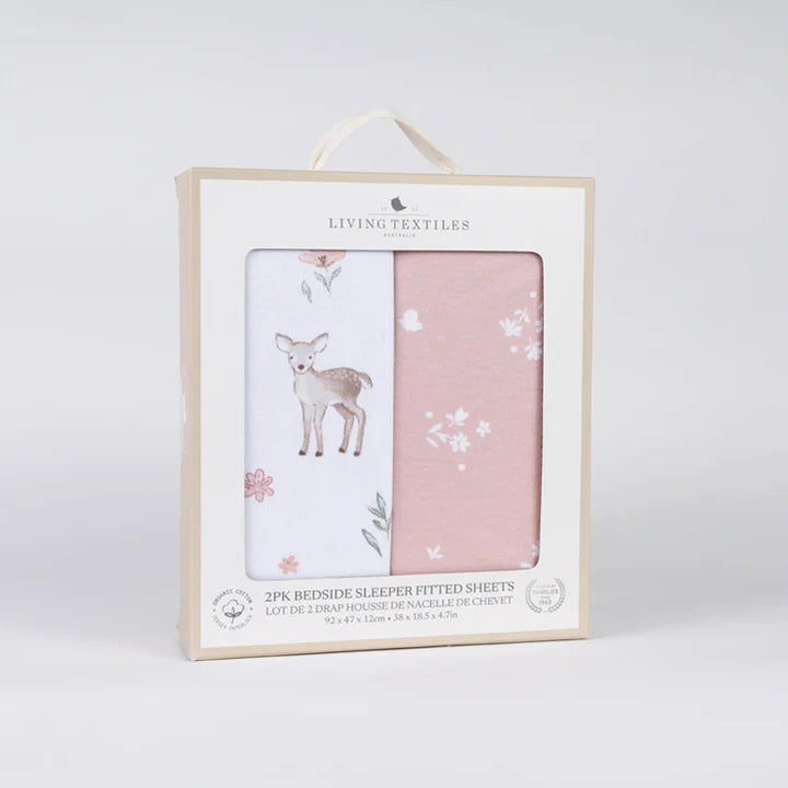 Living Textiles 2 Pack Organic Bedside Sleeper Fitted Sheet - Fawn Fables