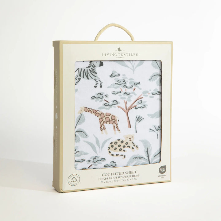 Living Textiles 1 Pack Organic Jersey Cot Fitted Sheet - Wild Safari