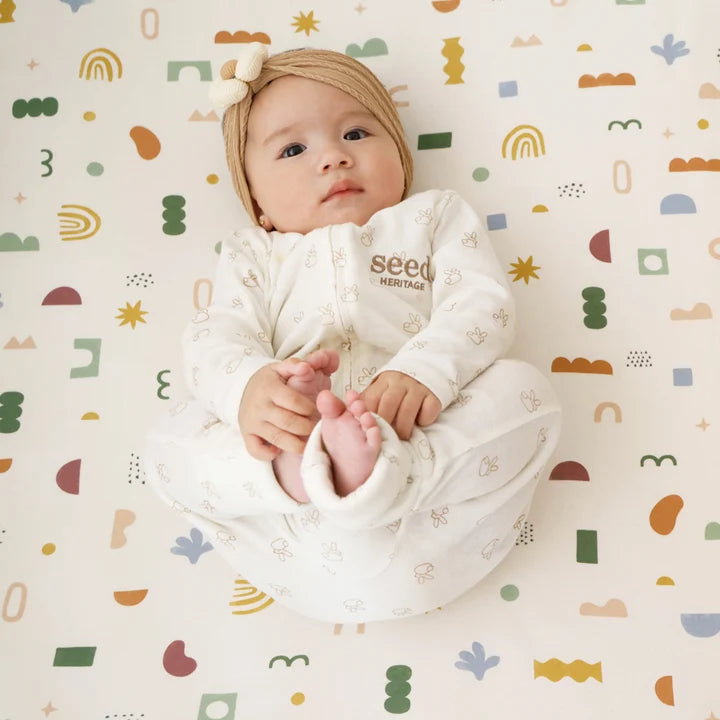 Living Textiles 1 Pack Organic Jersey Cot Fitted Sheet - Geo Mod