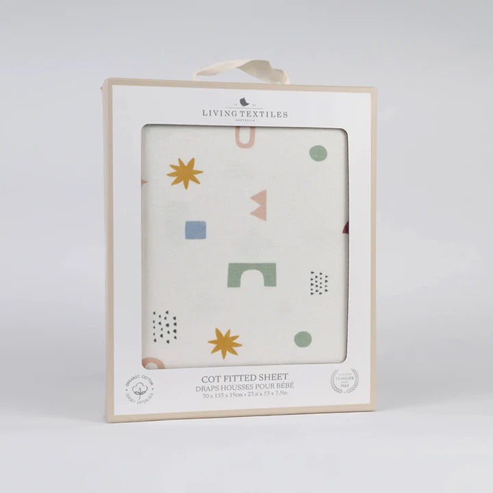 Living Textiles 1 Pack Organic Jersey Cot Fitted Sheet - Geo Mod