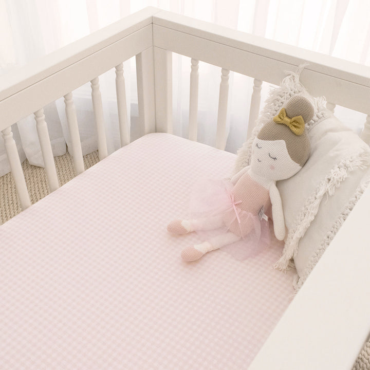 2pk Cot Fitted Sheets-Butterfly/Blush Gingham