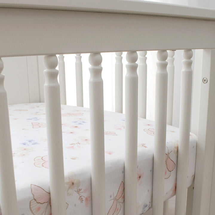 2pk Cot Fitted Sheets-Butterfly/Blush Gingham