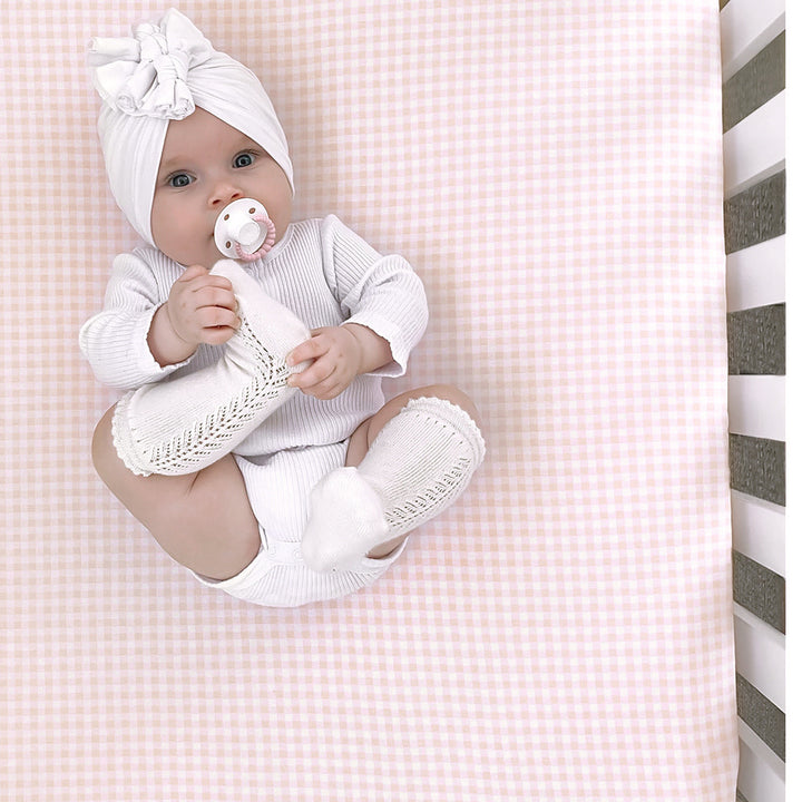 2pk Cot Fitted Sheets-Butterfly/Blush Gingham